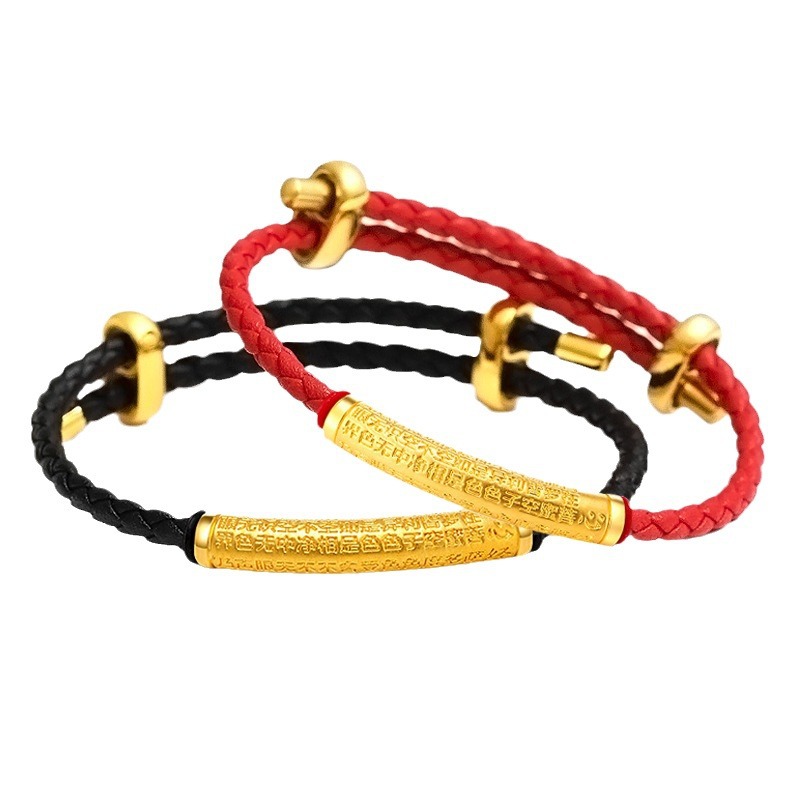 Vietnam Gold Heart Sutra tubo portafortuna prajna Heart Sutra gomito braccialetto collana simulazione oro stile etnico coppia braccialetto_voghion.com
