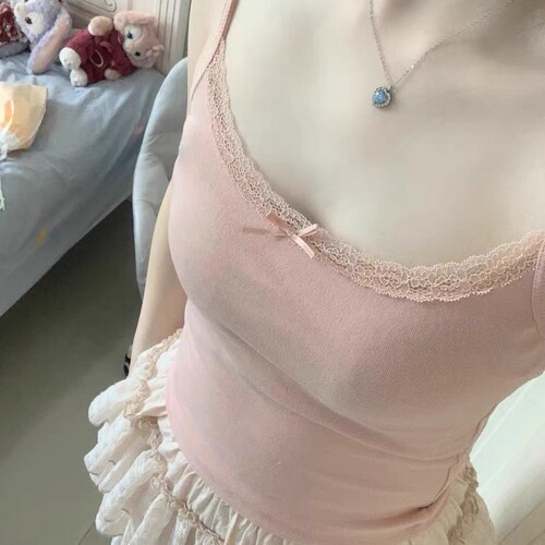 2024 Spring New Pure Desire Slim Lace Bow Suspender Comfortable and Versatile Bottoming Solid Color Vest for Women