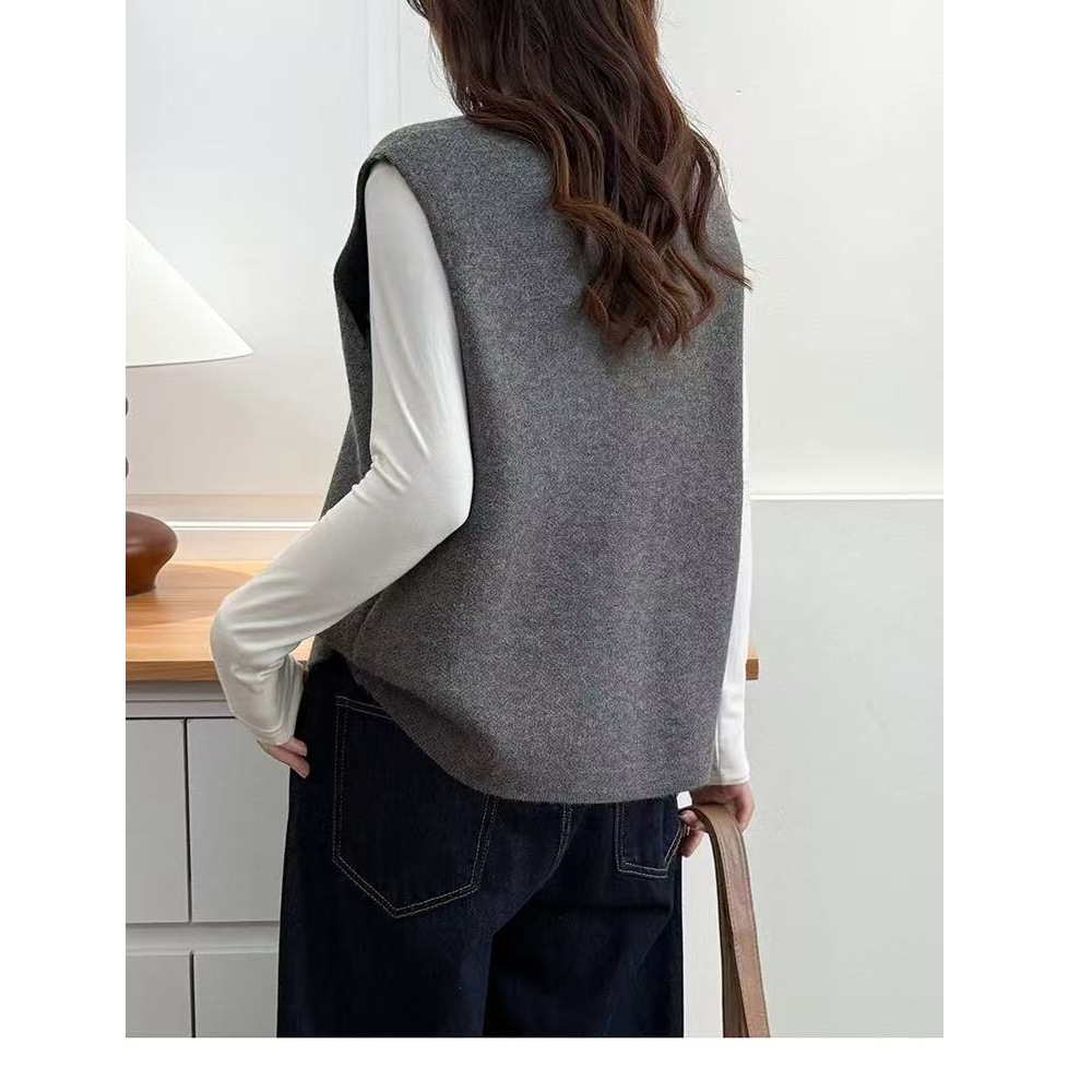 Botón de cordillera suave de cuello redondo nuevo estilo casual de una sola pieza de chaleco de mujer image 5