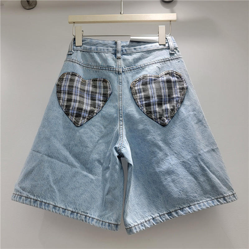 Pantalones Cortos Vaqueros de Cinco Puntos de Poliéster y Mezclilla De Cintura Alta, Con Bolsillos, Efecto Desgastado