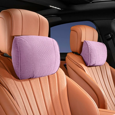 Car Cushion and Neck Pillow, Headrest - s-style-suede-taro-purple-headrest-pair