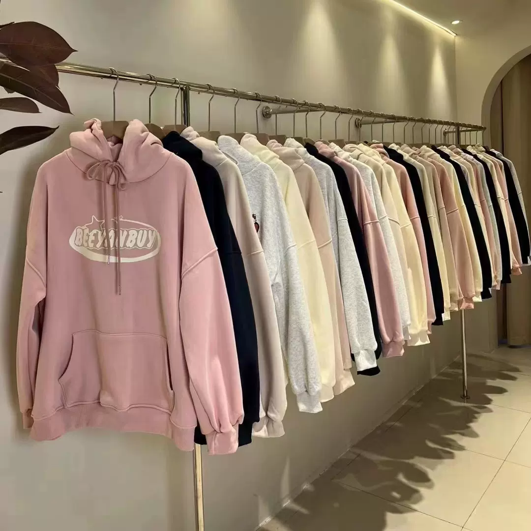 韩版宽松加绒加厚连帽卫衣外套女款秋十三行品牌女装批发一手货源