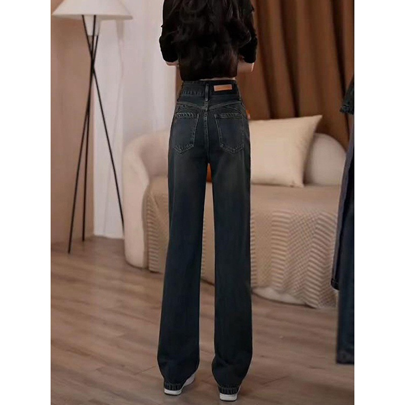 Pantalones vaqueros retro de talle alto, corte ajustado y pierna recta elástica para mujer, tallas grandes, estilo adelgazante, pierna ancha, nuevo estilo 2026, ajuste curvilíneo_voghion.com