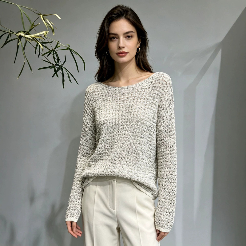 New autumn milk silk breathable top, gentle and delicate, versatile, breathable mesh hollow-out cover-up