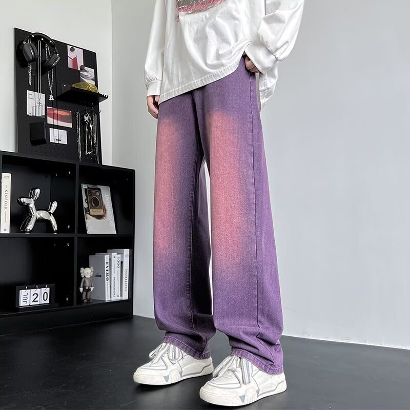 American Style Retro Purple Jeans Men's Autumn Thin Summer Dopamine Pants Loose Straight Pants