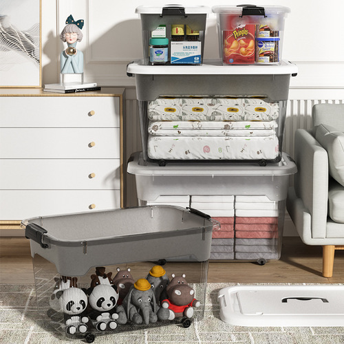 Transparent storage box for home, large plastic clothing organizer box, snack toy car storage basket, storage bin