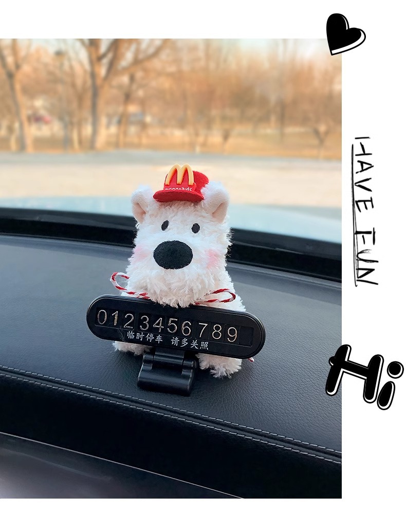 2025 New West Highland Puppy Car Temporary Parking Moving Car Mobile Phone Number Plate Car Decoration Ornaments