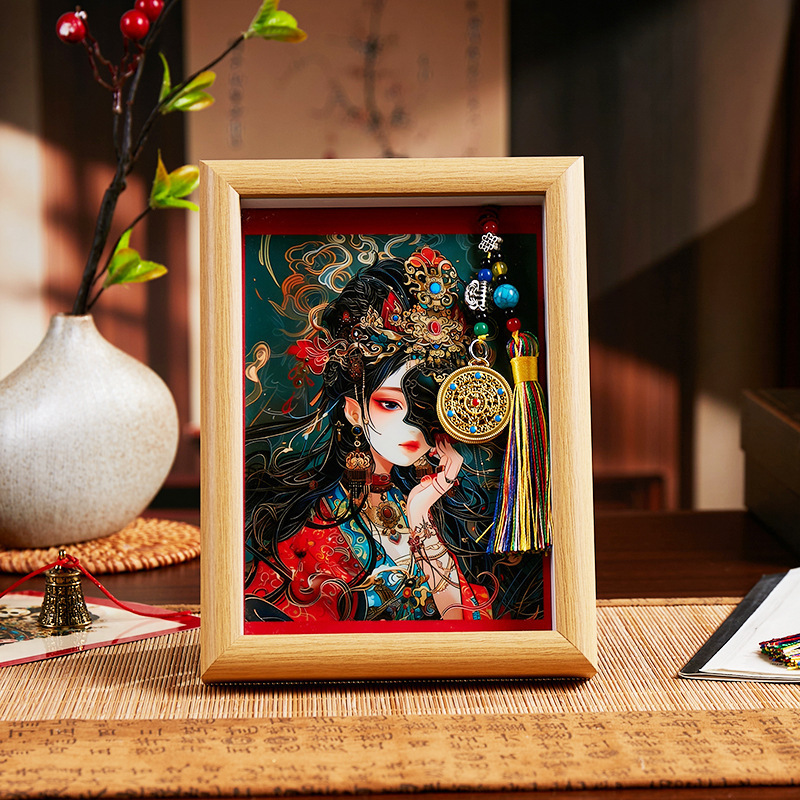 藏式描金唐卡画芯画布扎基拉姆前世今生相框画玄关摆台手工唐卡|undefined