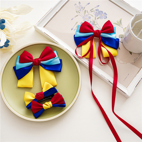 Three-state new cute children's hair accessories princess ribbon bow hairpin hairpin Snow White back head tiara
