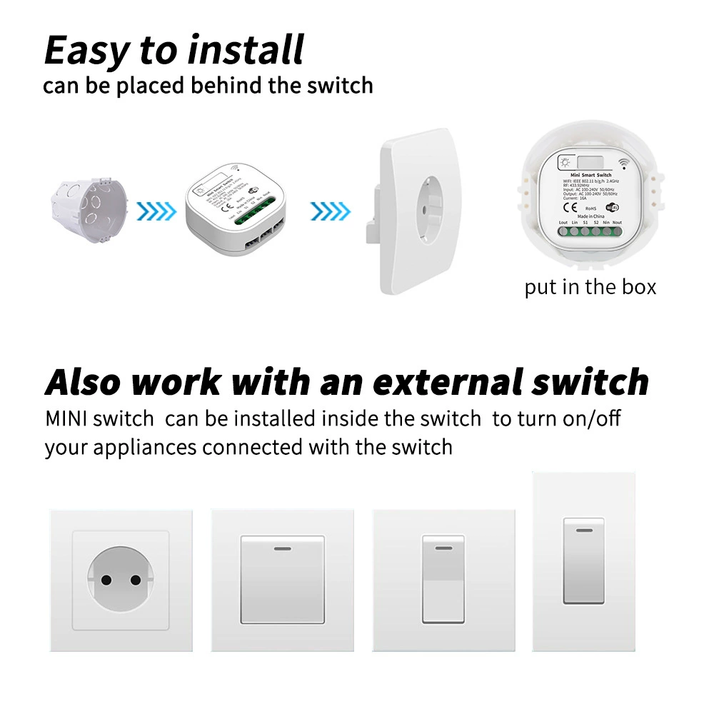 Wi‑Fi умный выключатель HomeKit 16A в монтажной коробке, приложение, дистанционное управление, таймер, наклейка CozyLife