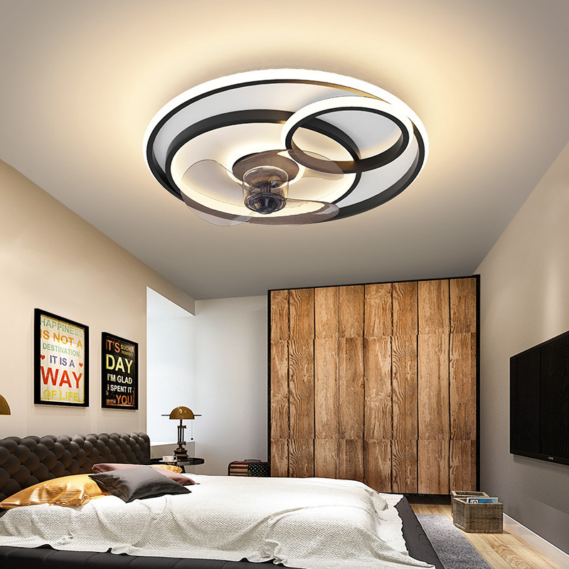 Cross-border ultra-thin ceiling fan lamp bedroom restaurant invisible ceiling fan lamp room Nordic variable frequency electric fan chandelier