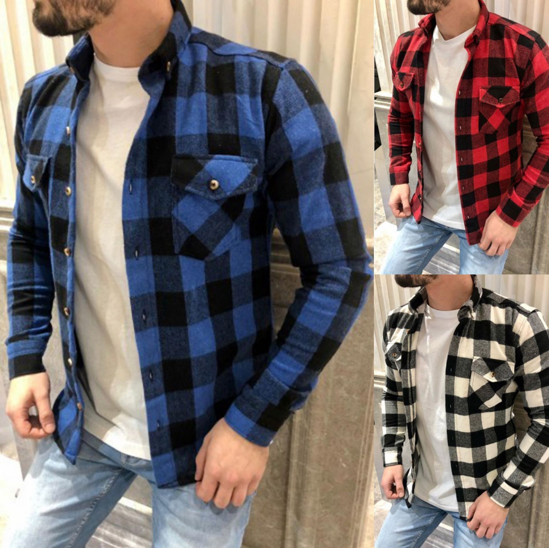 2023 Comercio exterior transfronterizo Amazon Otoño e Invierno solapa europea y americana más tamaño algodón y lino Plaid cepillado camisa de manga larga en stock