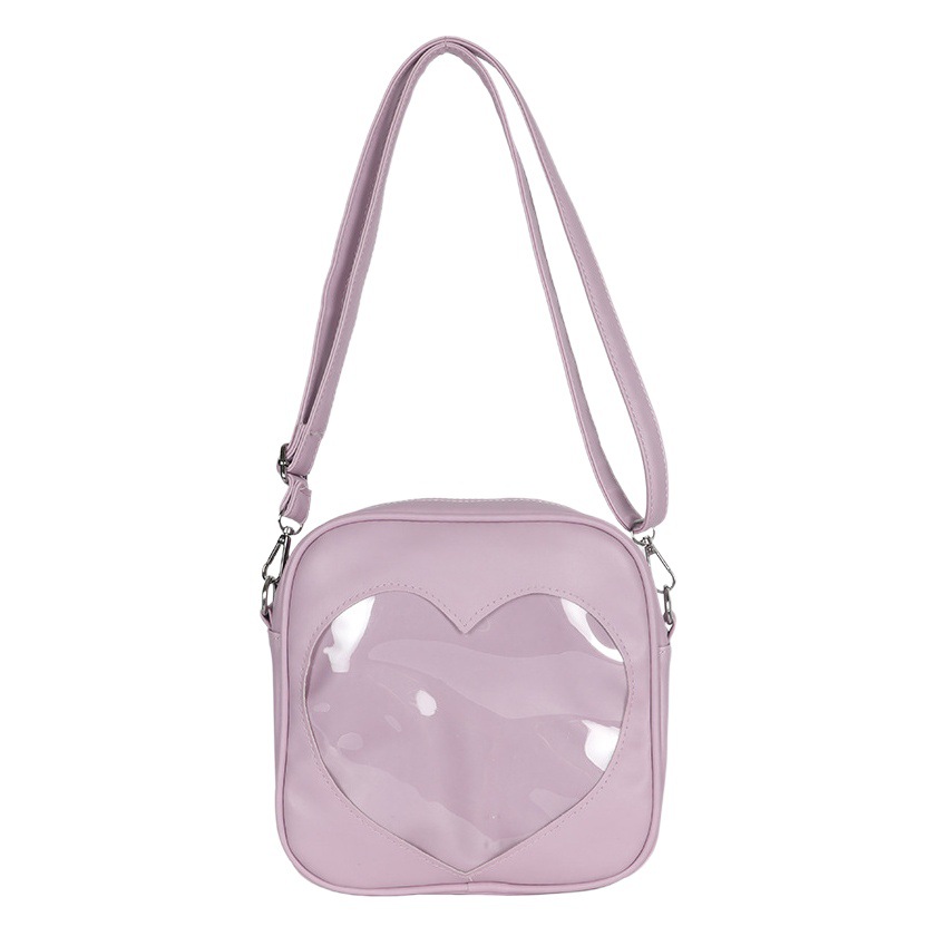 Estilo de la Universidad japonesa fresco lindo suave chica estudiante transparente amor pu bolsa de mensajero personalidad divertida bolsa de hombro para las mujeres