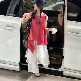 女童无袖背心韩系屁帘阔腿裤两件套2026新款夏装时髦薄款休闲套装