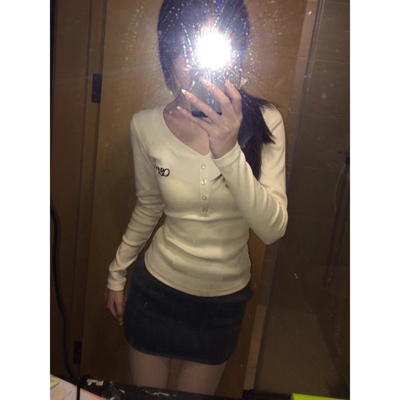 正肩领长袖恤女2025新款春秋内搭打底衫设计感小众甜辣短款上衣|undefined