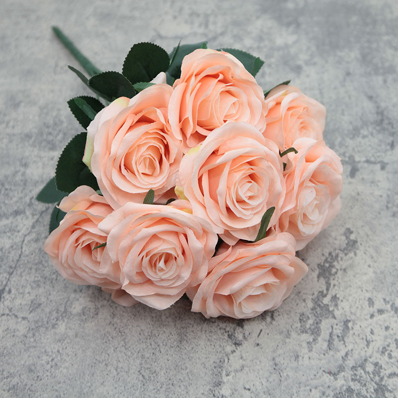 10-Cabeza de diamante Rosa flor artificial gran ramo artificial curling Rosa decoración de la boda flor de seda flor falsa al por mayor