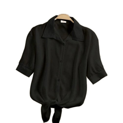 2025 women's summer chiffon shirt, Korean-style loose fit, student striped collar top, trendy