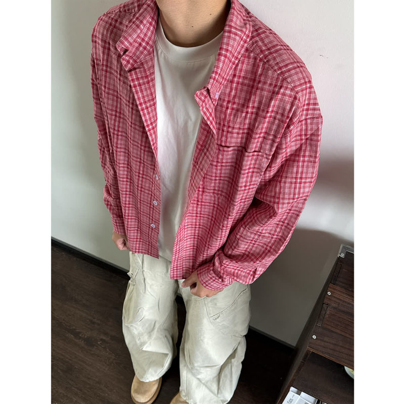 Cross-Border European and American Design Fashion Retro Style Red Plaid Shirt 2026 Spring New Model Unisex Top Cross-Border European and American Design Fashion Retro Style Red Plaid Shirt 2026 Spring New Model Unisex Top