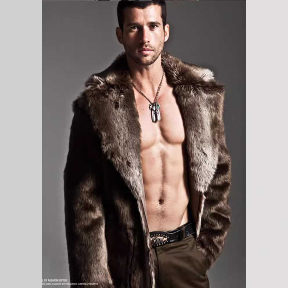 AliExpress transfronterizo de piel sintética de los hombres abrigo largo abrigo de piel trinchera traje de cuello más tamaño