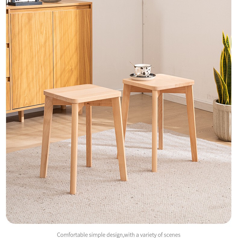 Solid Wood Dining Stool Household Stackable Dining Chair Round Stool Square Stool Chair Living Room Low Stool Shoe Changing Stool Wooden Stool Small Bench