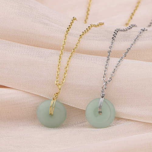 Heavenly Jade Peace Knot Necklace, Light Luxury Hanfu Style, 2025 Ancient Style Round Jade Pendants, Lockchain, National Trend
