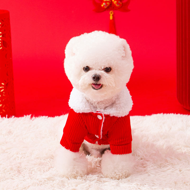 Año Nuevo Rico lana de cordero fácil de salir tracción pequeño perro engrosado vacaciones Otoño e Invierno ropa para perros mascotas