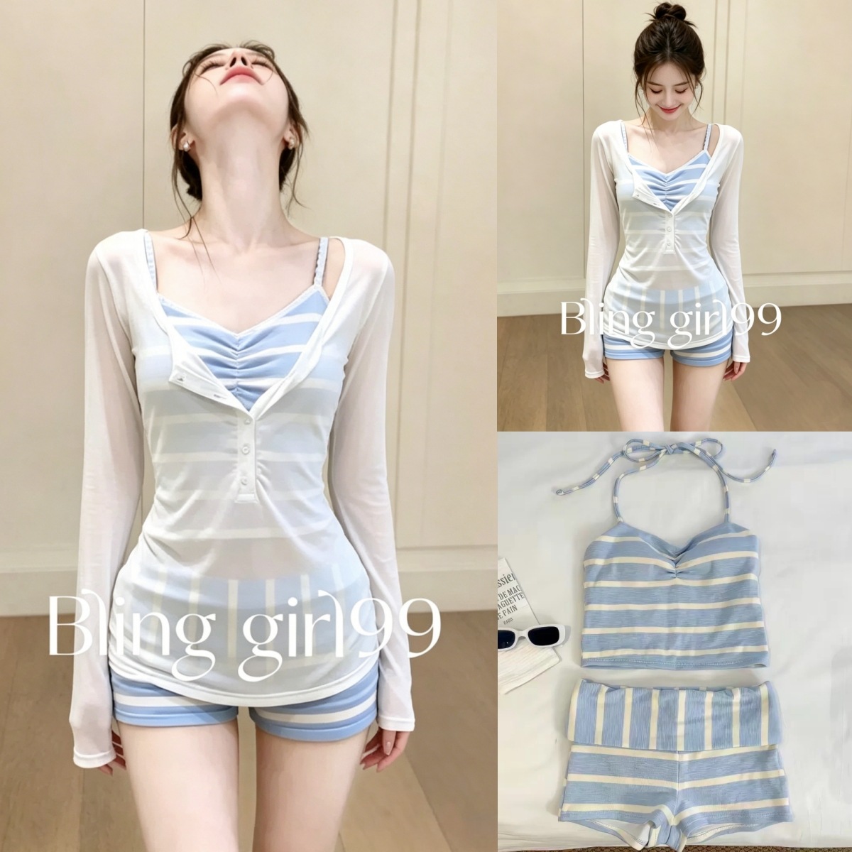 【Sea Salt Diary】Korean-Style Ins Trendy Fresh and Simple Two-Piece Swimsuit for Women, Slimming and Flattering, Suitable for Vacation and Hot Springs, Conservative Design
