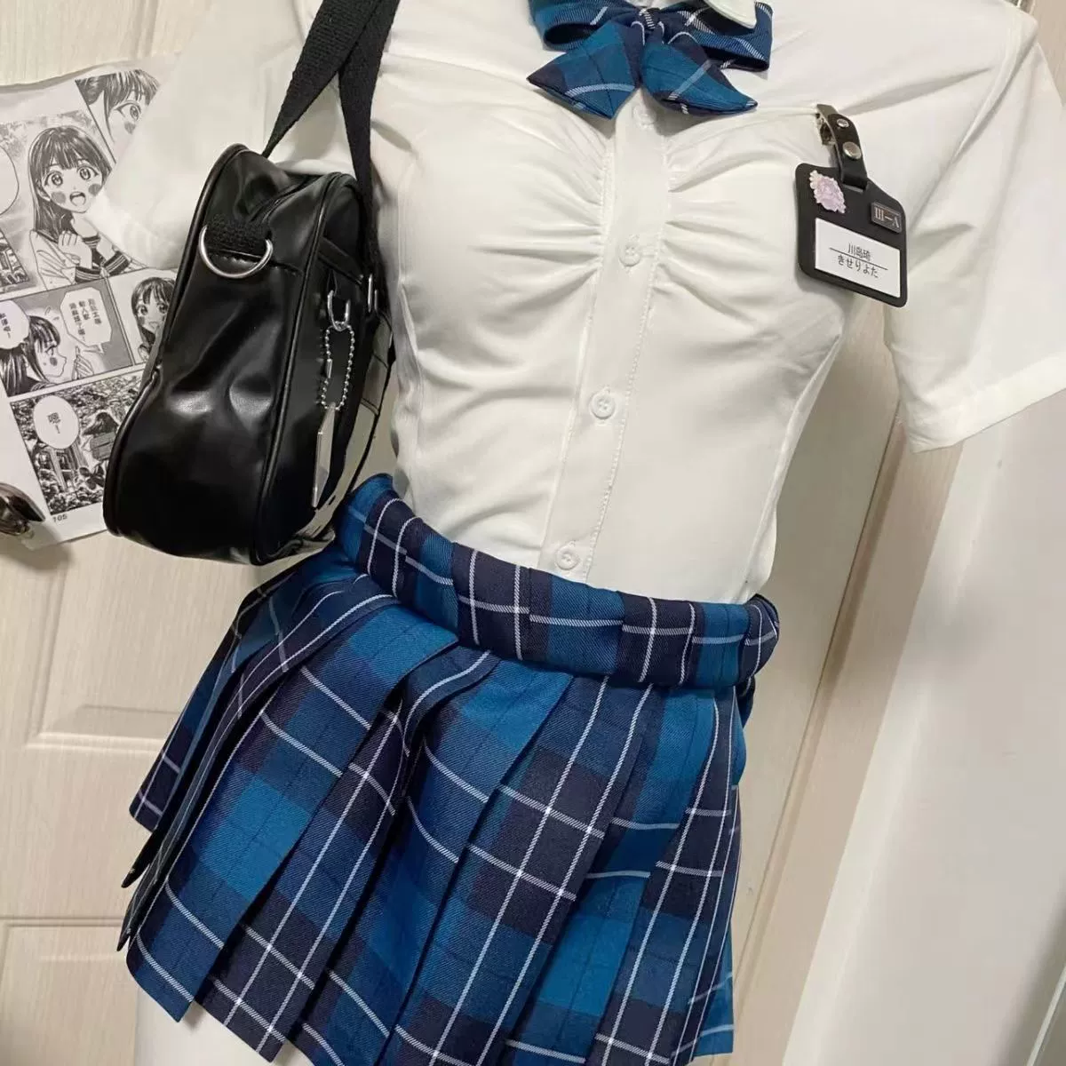 Student pleated skirt, plaid shirt, set, plus size