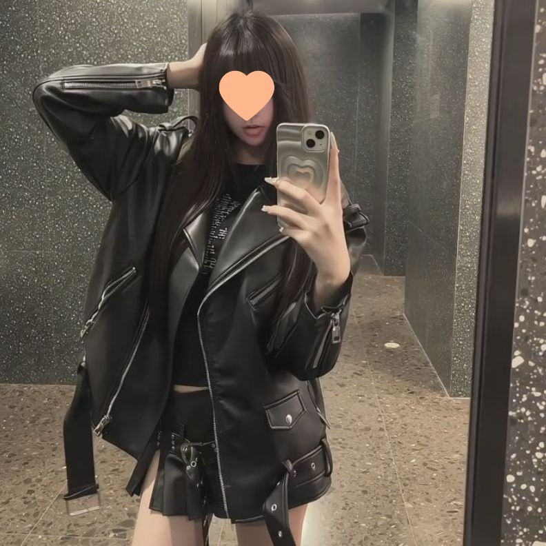 时尚机车皮衣外套女2025秋季新款宽松百搭气质美式洋气皮夹克|undefined