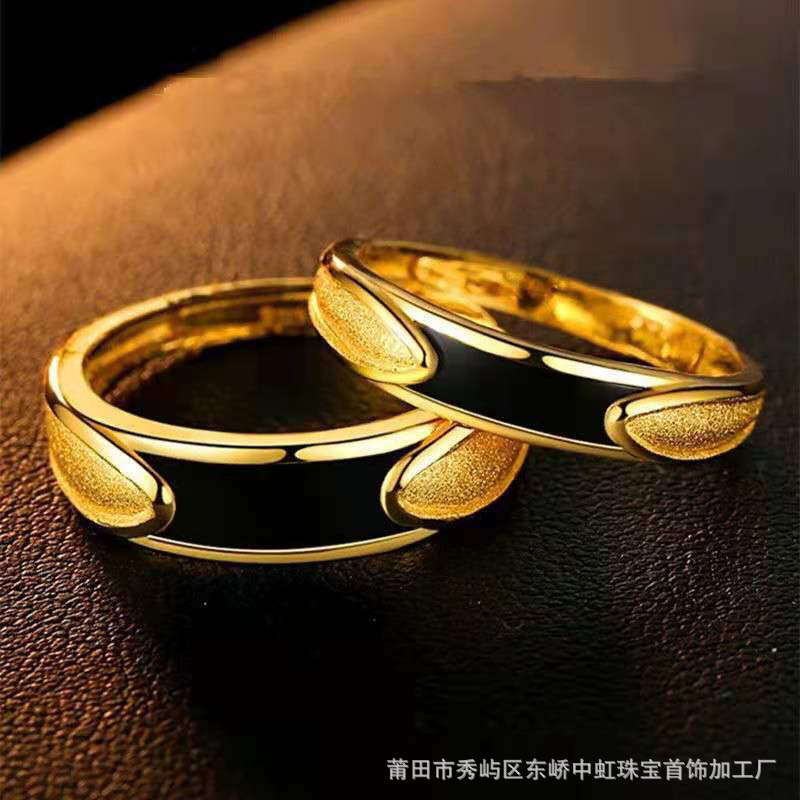 ベトナム沙金メッキ3d黄金色指輪グリーンエナメルカラー滴ゴム男女スタイルのファッションバーの開口指輪|undefined