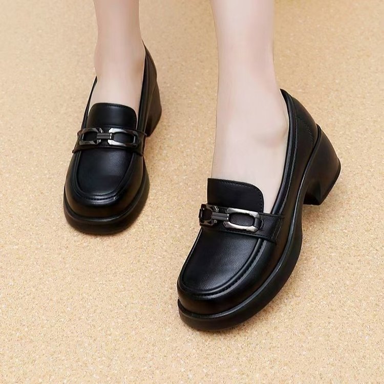 Zapatos Lofu de suela gruesa de suela blanda, zapatos de trabajo, mujeres 2024 otoño nuevos zapatos de tacón grueso, zapatos de cuero de estilo británico, un pie