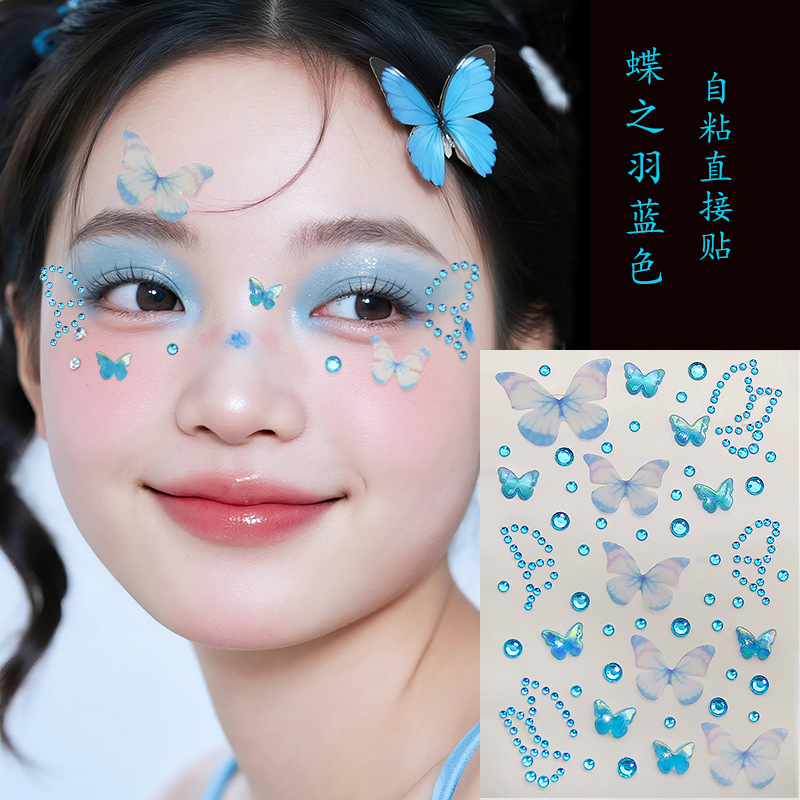 Parche de maquillaje de imitación de celebridades de Internet Parche de diamante Parche de diamante de mariposa Parche de diamante de imitación Parche de cara Parche de lágrima Parche de perlas de ojo Parche de diamante intermitente
