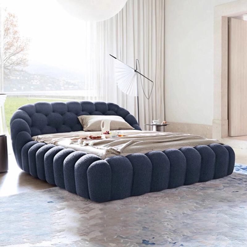 Luoqibao Internet Celebrity Bubble Bed Bubble Modern Minimalist Designer Classy Football Bed Teddy Velvet Fabric Bed