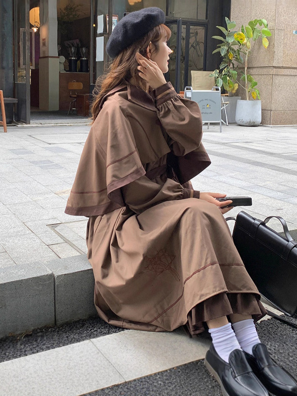 法式复古设计感少女洛丽塔风连衣裙套装气质收腰显瘦斗篷两件套|undefined