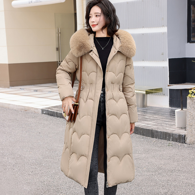 2024 comercio exterior nueva ropa de algodón para mujeres mediana y larga estilo coreano engrosado delgado calentamiento moda de algodón de cuello grande para mujeres
