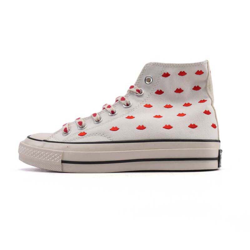 New All-Star Retro White and Red High-Top Women's Casual Canvas Sneakers