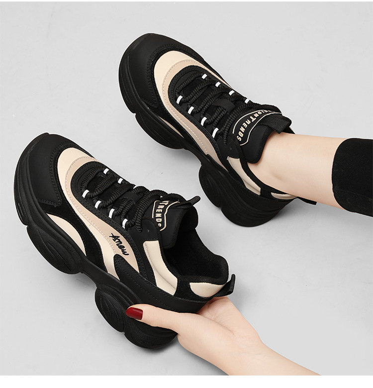 Giày sneaker nữ chunky đế dày thoáng khí mùa hè 2025, gót 5.5 cm — Lớp lót đơn màu be và đen, chiều cao gót 5.5cm, Phong cách thoáng khí của Mika, Mẫu Low Ankle lót đơn màu be và đen, chiều cao gót 5.5cm, Màu be và đen cộng với nhung, chiều cao gót 5.5cm chi tiết 7