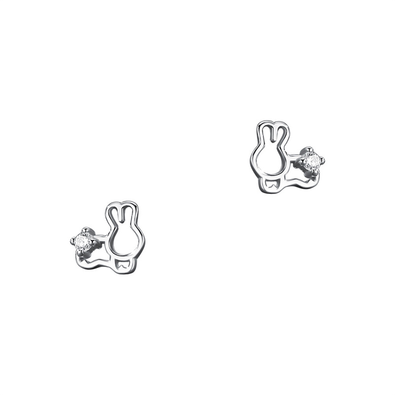 Rabbit Stud Earrings Silver Diamond Studded French Style Jewellery_voghion.com