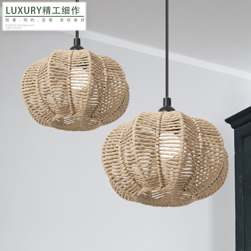 American Pastoral Hand-woven Paper Rope Lampshade Homestay Restaurant Tea Room Hotel Inn Bar Creative Hanging Lighting