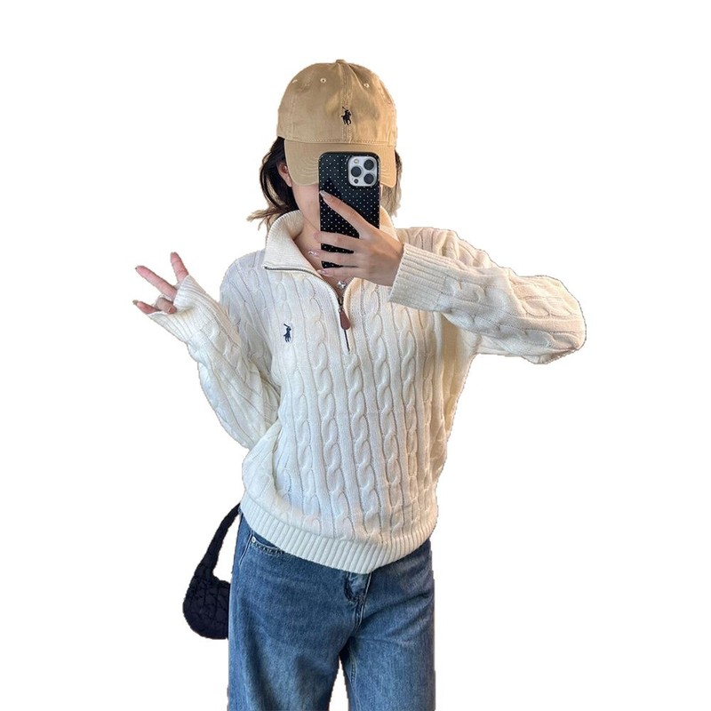 麻花刺绣半拉链毛衣女2025春秋冬小众软糯高级感针织衫慵懒风上衣|undefined