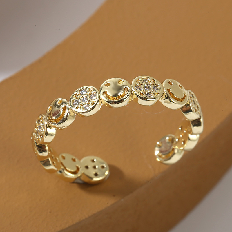 Korean simple and cute copper inlaid zirconium exquisite opening ring gold electroplating ring jewel