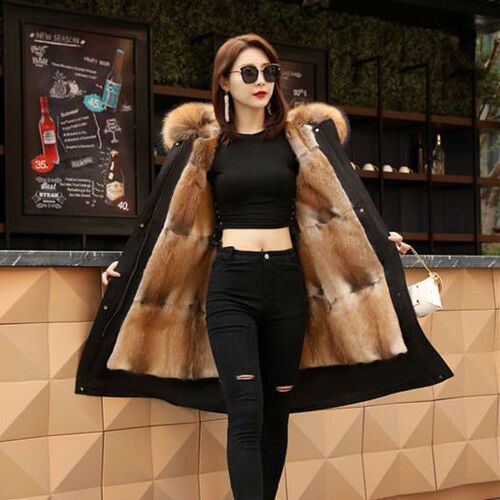Parker clothes, women's imitation fur, mink fur, inner liner, raccoon fur collar, detachable medium and long over-the-knee coat, thickened outer