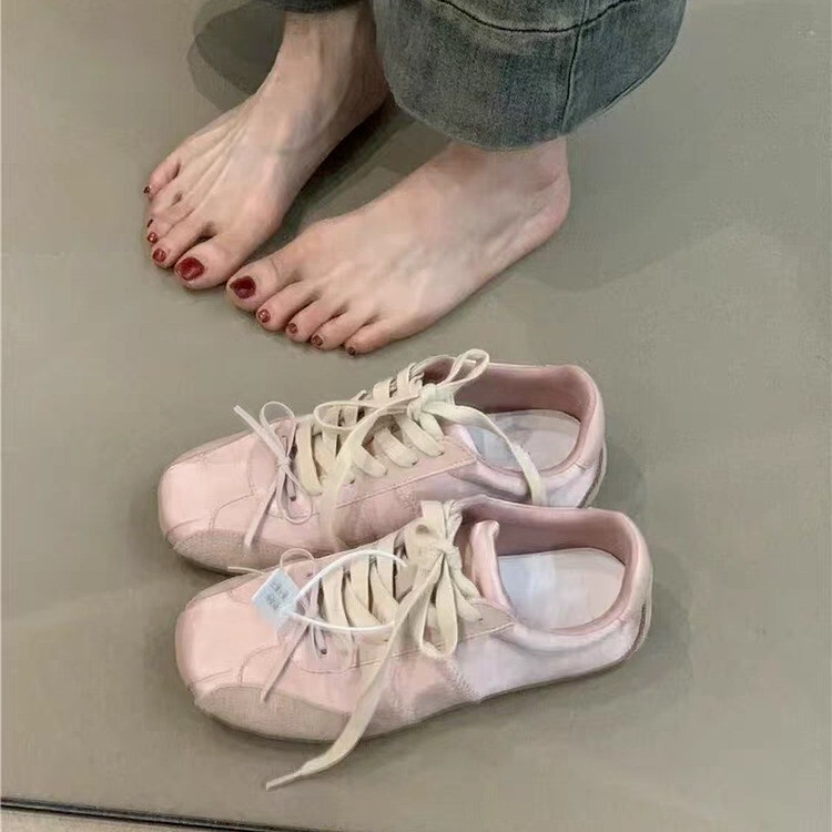 少女感蝴蝶结白色运动鞋女春季新款绑带休闲蕾丝阿甘鞋德训鞋女鞋|undefined