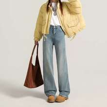 秋冬超柔弹力直筒垂顺窄阔经典百搭宽松舒适牛仔裤女秋装厚款代发