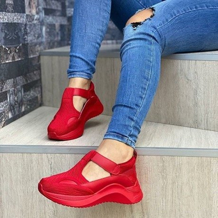 Explosion-style Large Size Casual Single Shoes Women Flat Thick Bottom Fly Woven Dad Sneakers