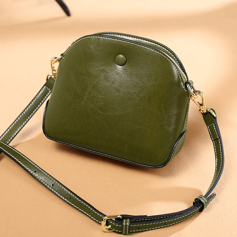 Hong Kong Style Women's Oil Wax Leather Handbag - Thumbnail 7