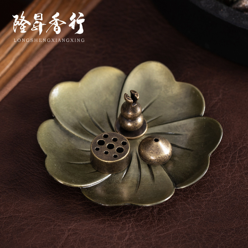 莲花香插 珐琅彩莲花香炉线香插小莲花三宝香座葫芦插批发|undefined