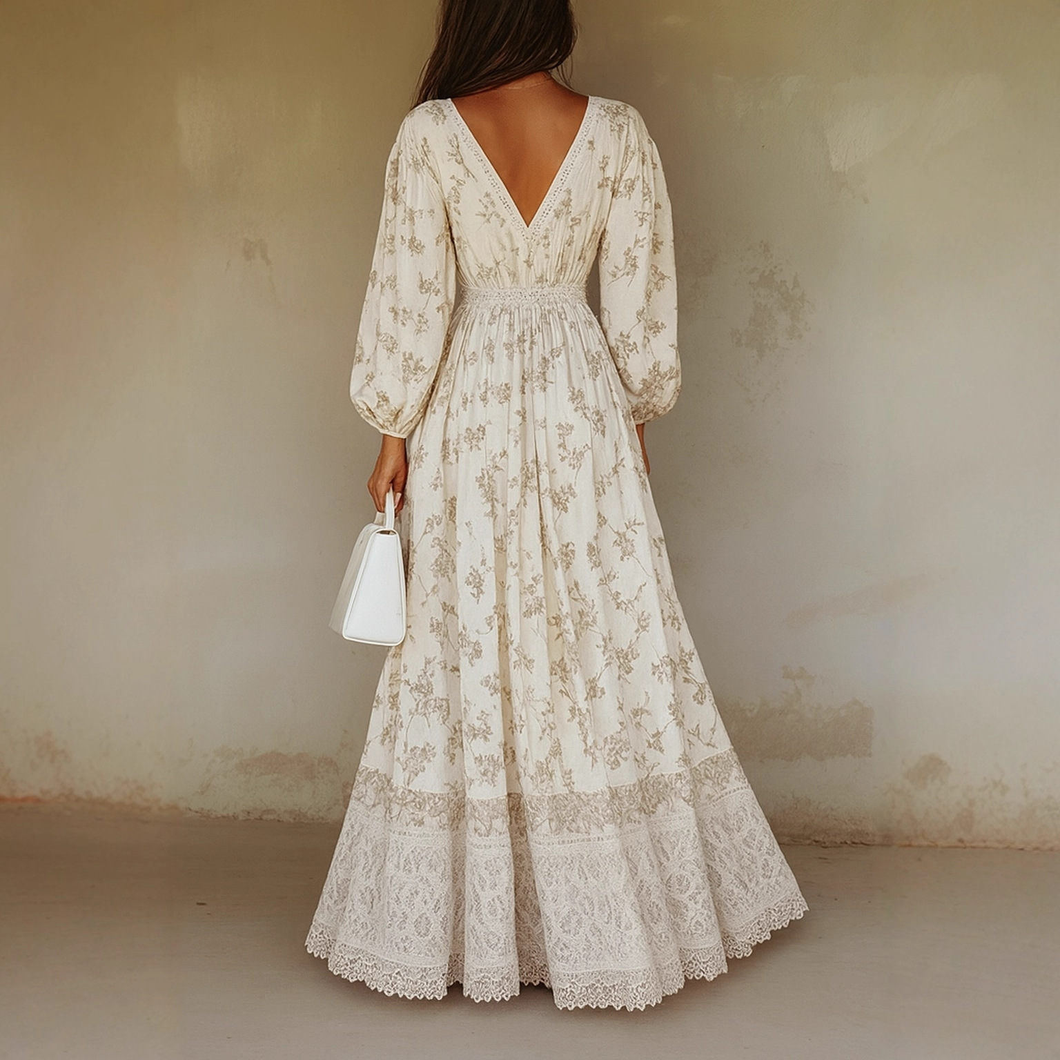 Bohemian Western Lace Trim Dress – Long Sleeve Floral Print Maxi Dress For Women_ecoleips.com