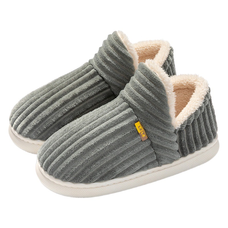 Zapatillas de algodón de otoño e invierno, pareja femenina, bolso, tacón, cálido, antideslizante, interior, piel de casa más terciopelo, zapatos de algodón de confinamiento para hombres