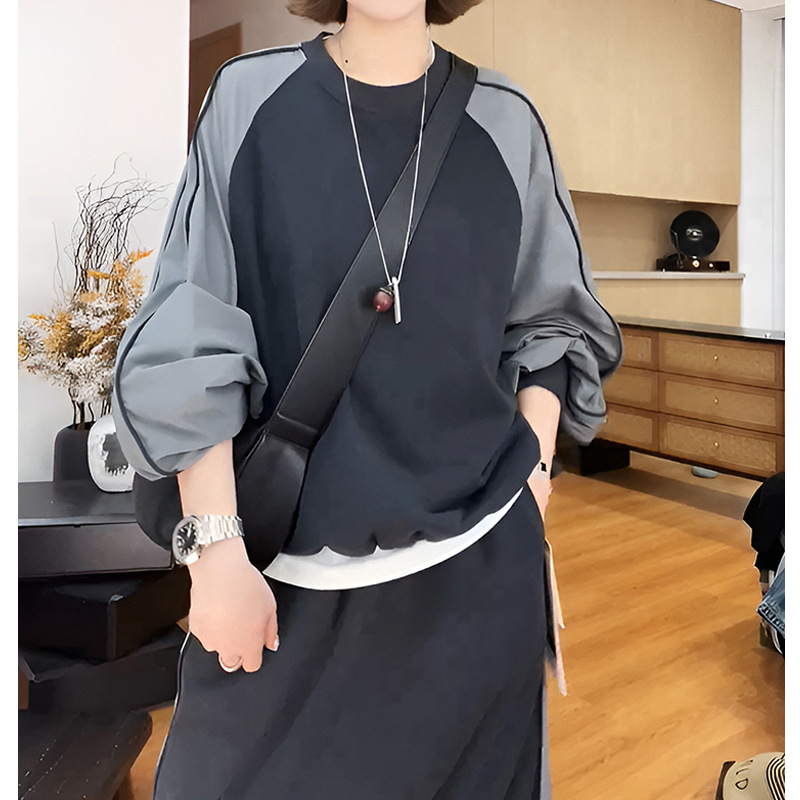 设计感韩系休闲运动套装裙女春秋2025新款慵懒气质卫衣长裙两件套|undefined